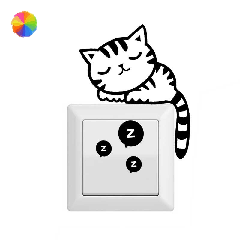 Sticker Dán Tường Họa Tiết Hình Mèo Dùng Trong Trang Trí Phòng Khách/Phòng Ngủ Đa Năng