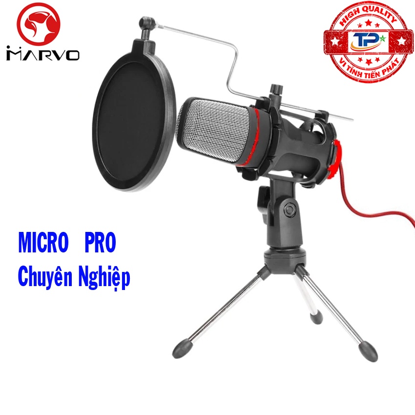 Studio Microphone Pro Marvo MIC-02 đẳng cấp chuyên nghiệp dùng hát karaoke, chat, ghi âm, đàm thoại... trên PC và Laptop