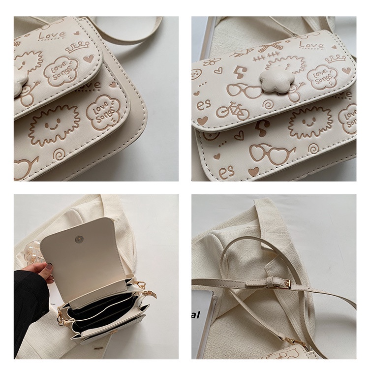 Túi xách nữ đeo chéo thời trang nhiều ngăn dập vân họa tiết hàng Quảng Châu O3T4-8016