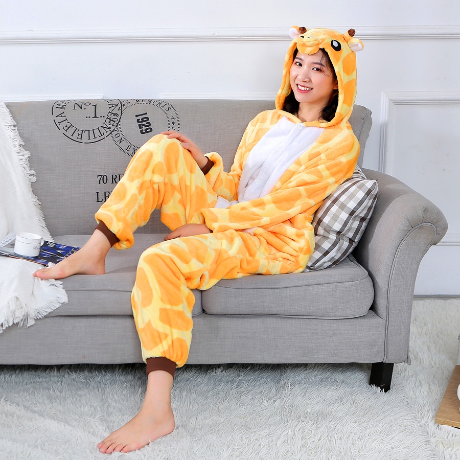 Bộ Đồ Ngủ Liền Quần Hình Hươu Cao Cổ / Gấu Trúc / Bò Sữa Đáng Yêu Dành Cho Người Lớn