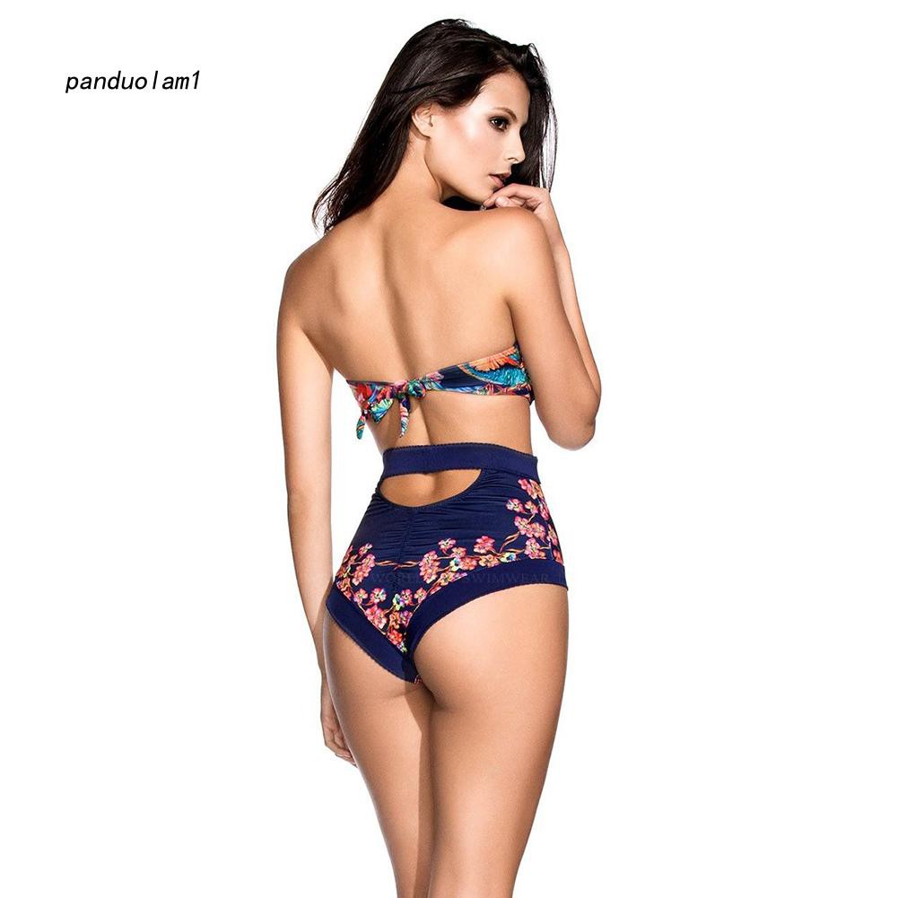 Set đồ bơi bikini 1 mảnh thiết kế không dây áo họa tiết chim hoa quyến rũ cho nữ | BigBuy360 - bigbuy360.vn