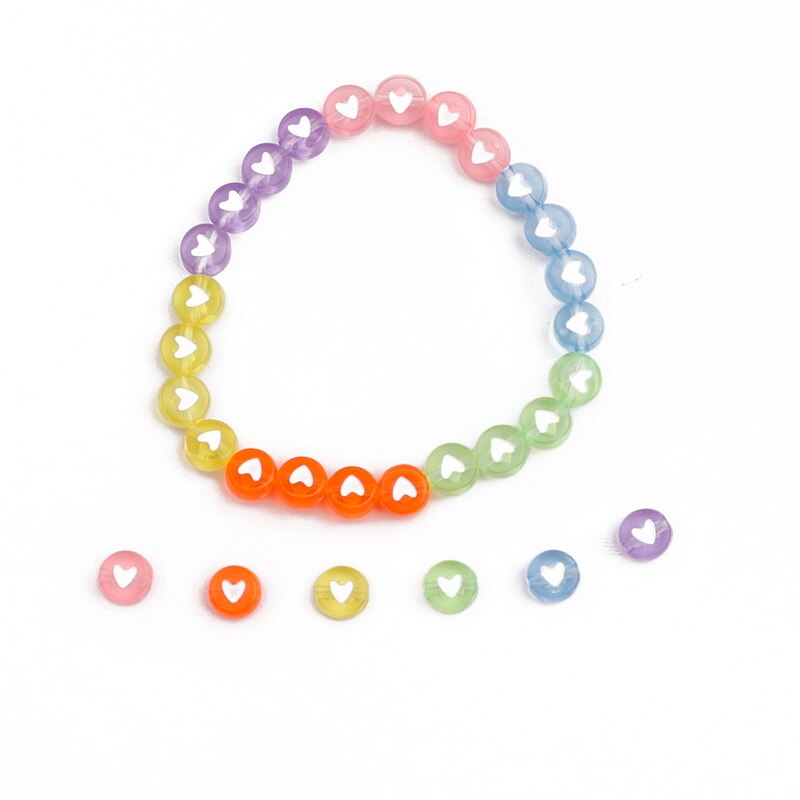 Bộ 100 hạt nhựa acrylic trong suốt hình trái tim kích thước 7mm làm trang sức