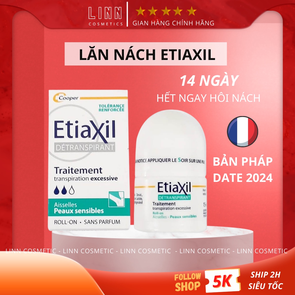 Lăn nách Etiaxil Pháp 15ml, khử mùi hết hôi nách