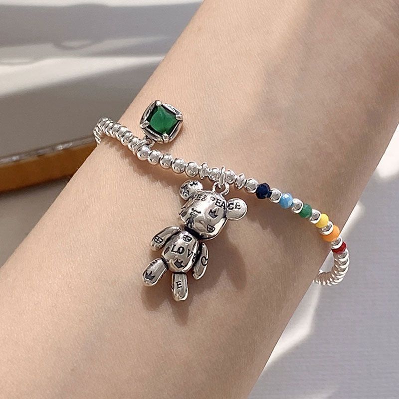 Dây Chuyền Bạc Sterling Mặt Tròn Hình Gấu Đính Hạt Màu Cầu Vồng Thời Trang Mùa Hè Sang Trọng Dễ Phối Đồ Cho Nữ