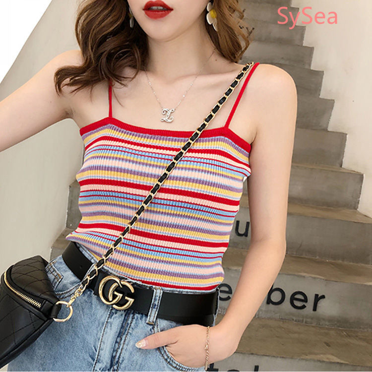 Áo 2 dây in họa tiết kẻ sọc năng động cá tính