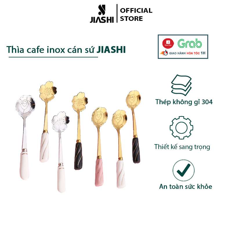 Thìa cafe bọc sứ Jiashi inox 304 cao cấp, sang trọng hoa văn siêu đẹp trang trí bàn ăn, decor... MTC05