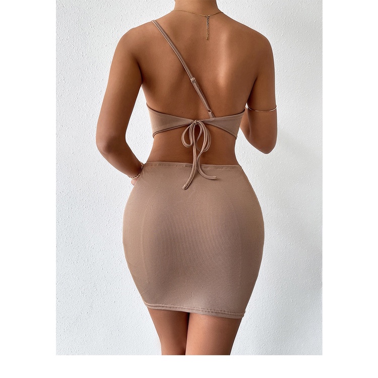 Đầm WEANIA màu trơn hở lưng quyến rũ thời trang cho nữ