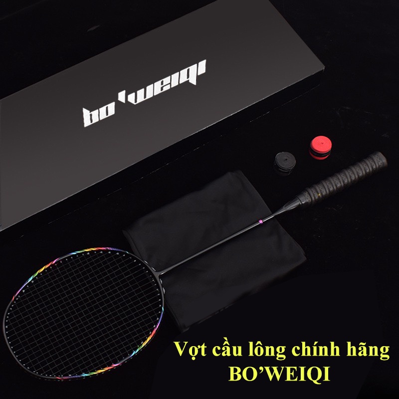 Vợt cầu lông khung Cacbon Boweiqi cao cấp chính hãng siêu nhẹ siêu bền dây vợt căng kèm phụ kiện HB88
