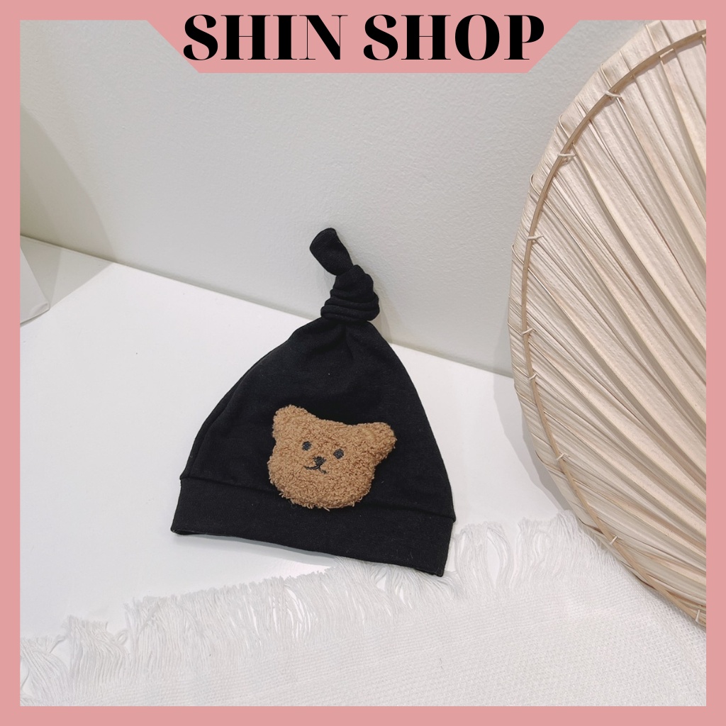 Mũ, nón chất liệu cotton điểm nhấn mặt gấu dễ thương cho bé sơ sinh từ 0 đến 12 tháng MD63 SHINSHOP