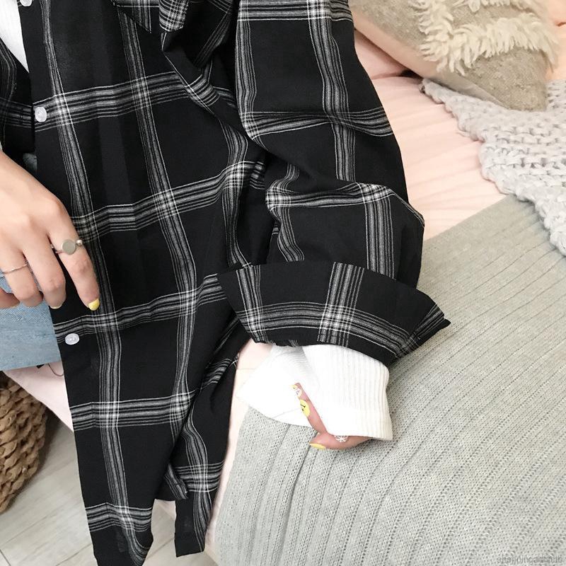Áo khoác tay dài dáng rộng màu caro thời trang dành cho nữ | BigBuy360 - bigbuy360.vn