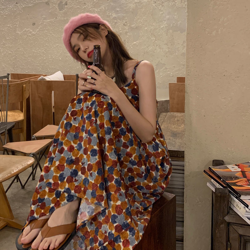 Đầm hoa hai dây phong cách Retro Pháp ngọt ngào gợi cảm