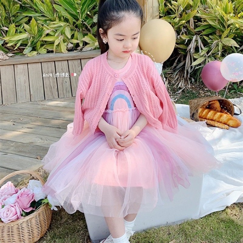 Váy công chúa Pony bé gái cotton chân ren cầu vồng điệu đà cực xinh size 2-8t Rio có sẵn