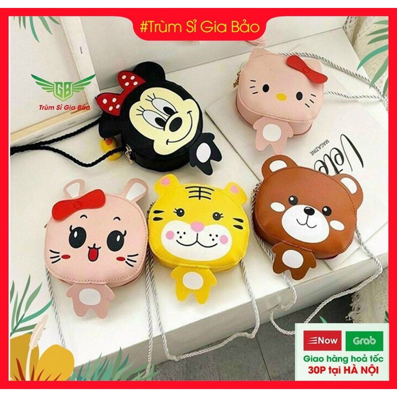 Túi đeo chéo cho bé đi chơi đựng bao lì xì tết 2024, túi mini da PU hoạ tiết hoạt hình động vật đáng yêu cho trẻ em