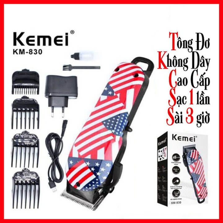 Tông đơ cắt tóc Kemei KM-830 không dây cao cấp, tông đơ cắt tóc chuyên nghiệp Kemei 830 cho người lớn, trẻ em
