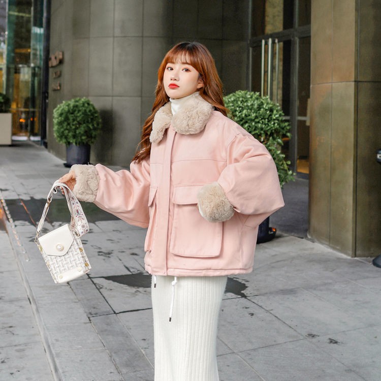 ✵Áo khoác bông ngắn Lamb Nữ cotton ngoại cỡ Hàn Quốc 2020 Năm dạ Nhật Bản đệm
