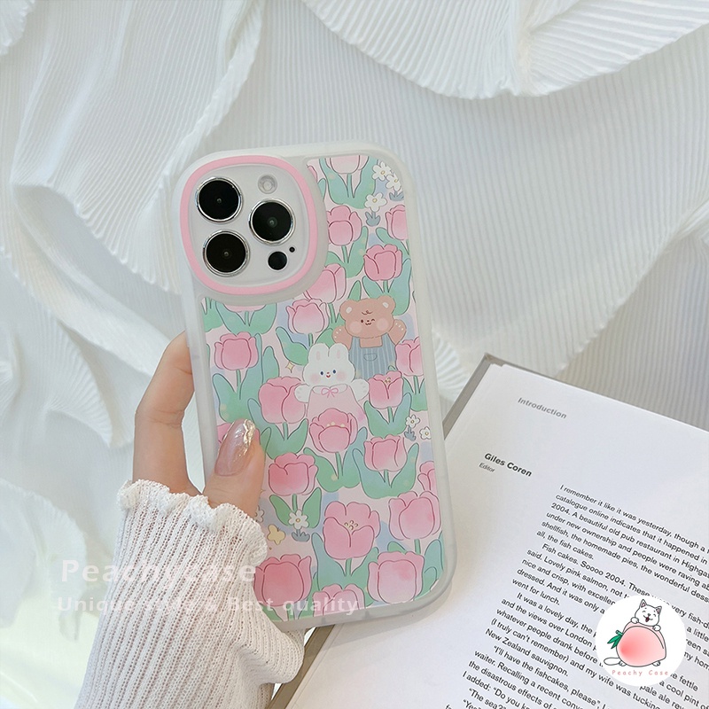 Ốp Điện Thoại TPU Mềm Nhám Chống Sốc Hình Hoa Tulip Gấu Thỏ Cho iPhone 13 Mini 12 Pro Max 11 Xr Xs Max X 7 8 Plus 12Mini