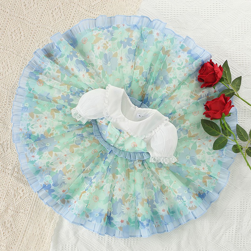 Đầm Tay Ngắn Cổ Peter Pan In Họa Tiết Phong Cách Lolita Thời Trang Mùa Hè Cho Bé Gái E21247