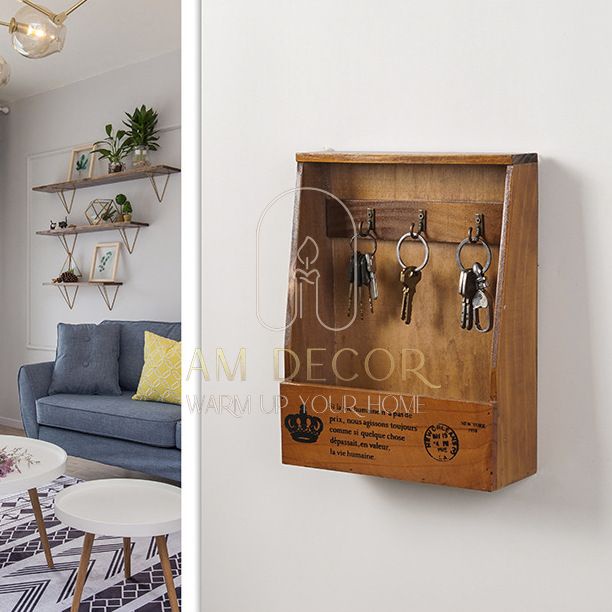Tủ gỗ thông treo tường treo móc chìa khoá decor trang trí phòng khách sang trọng - AM Decor