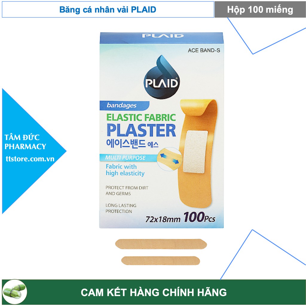 Băng cá nhân Plaid (Hộp 100 miếng) - Băng cá nhân Hàn Quốc siêu dính ACE BAND-S