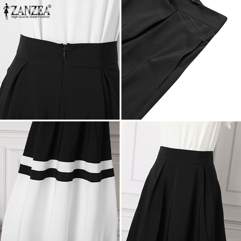 Chân váy ZANZEA chữ a lưng cao có túi thời trang retro cho nữ