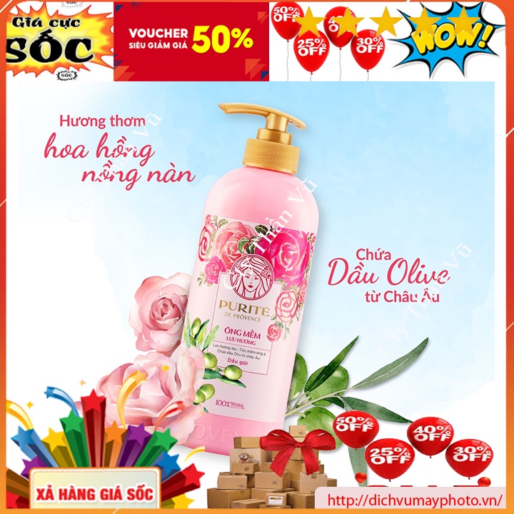 Dầu Gội Purité  Hoa Anh Đào và Hoa Hồng 600ml Dưỡng Chất Thiên Nhiên, Giúp Trẻ Hóa Sau Mỗi Lần Gội