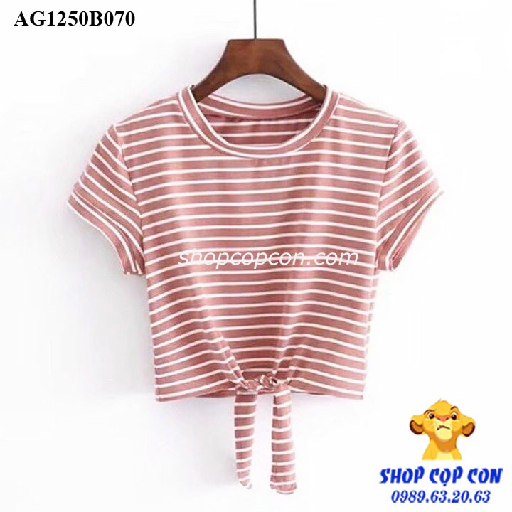 Áo thun sọc form croptop cột lai cho bé gái từ 22kg đến 34kg