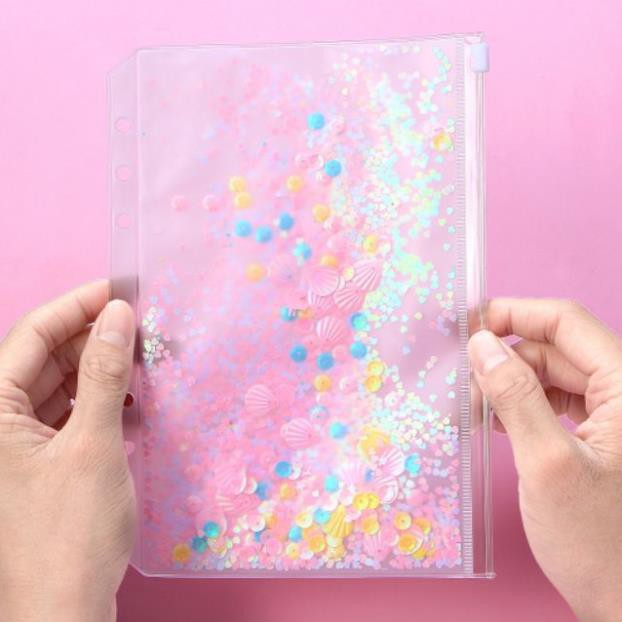 Túi zip A6- A6 mermaid kim tuyến lấp lánh phụ kiện sổ còng planner, Kingdecor