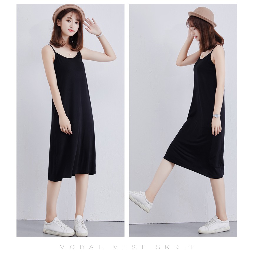 Váy Đầm Hai Dây Thun Trơn Dáng Suông Chất Thun Cotton Mềm Mịn Lefe VS03 | BigBuy360 - bigbuy360.vn