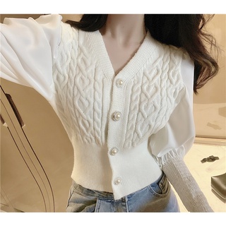 [Order + Ảnh thật] Áo Len Mỏng Cổ V Dài Tay Cách Điệu