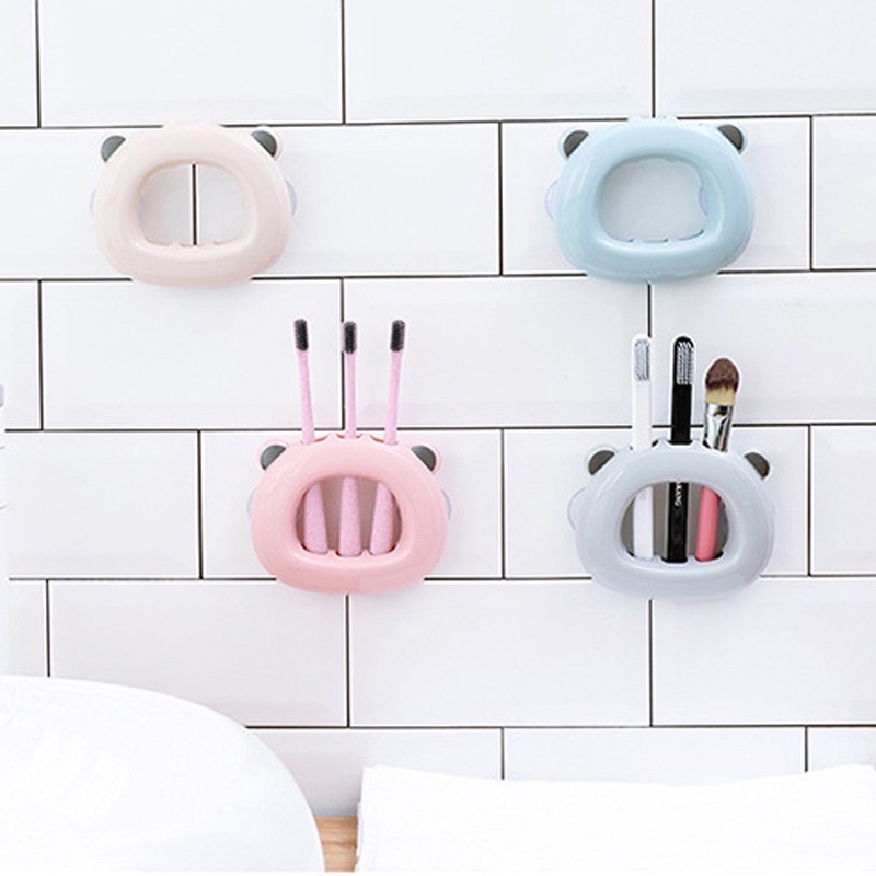 Giá treo bàn chải đánh răng HÌNH TAI GẤU dễ thương- Khay đựng bàn chải hình gấu dán tường