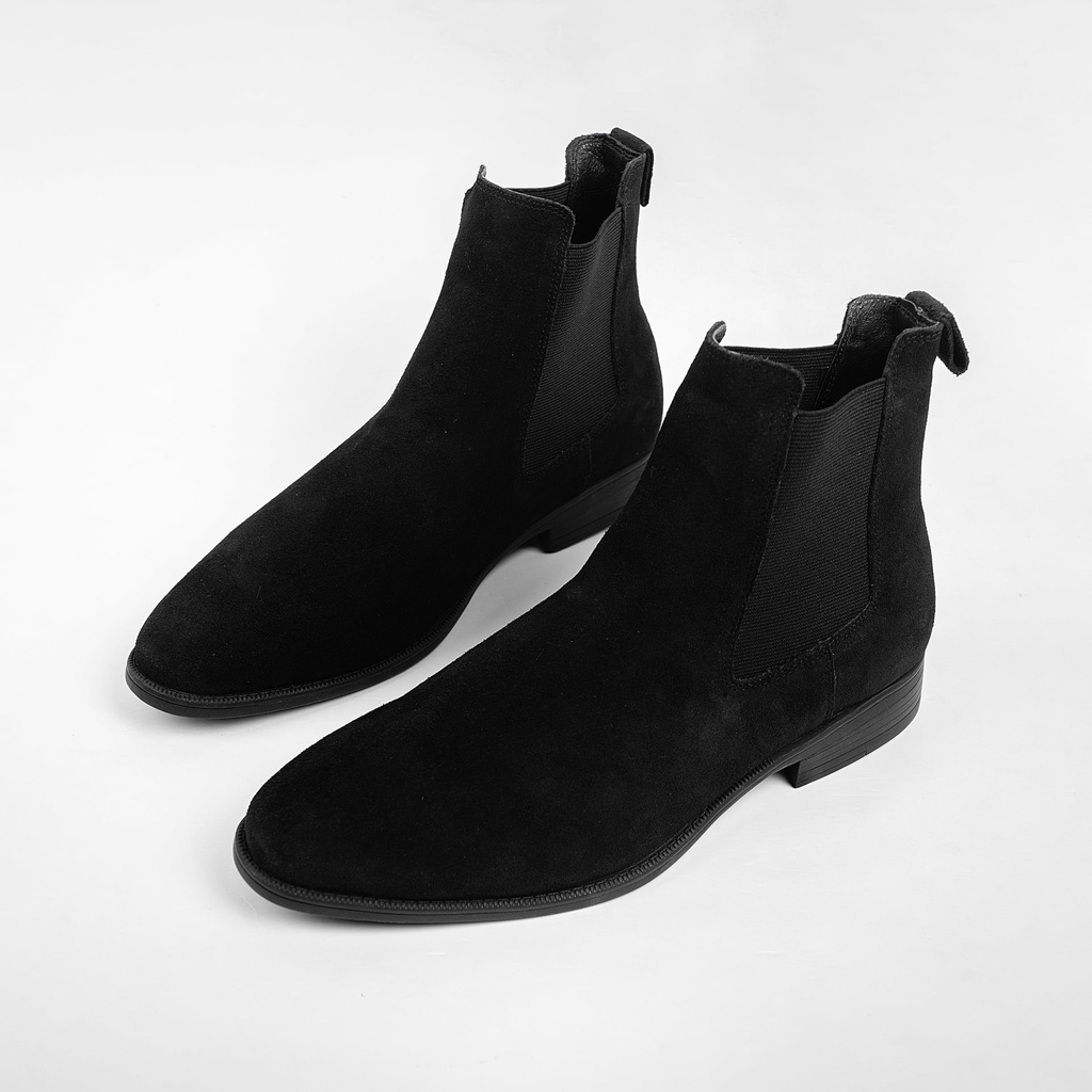 Giày Chelsea boots da bò lộn tăng chiều cao màu đen