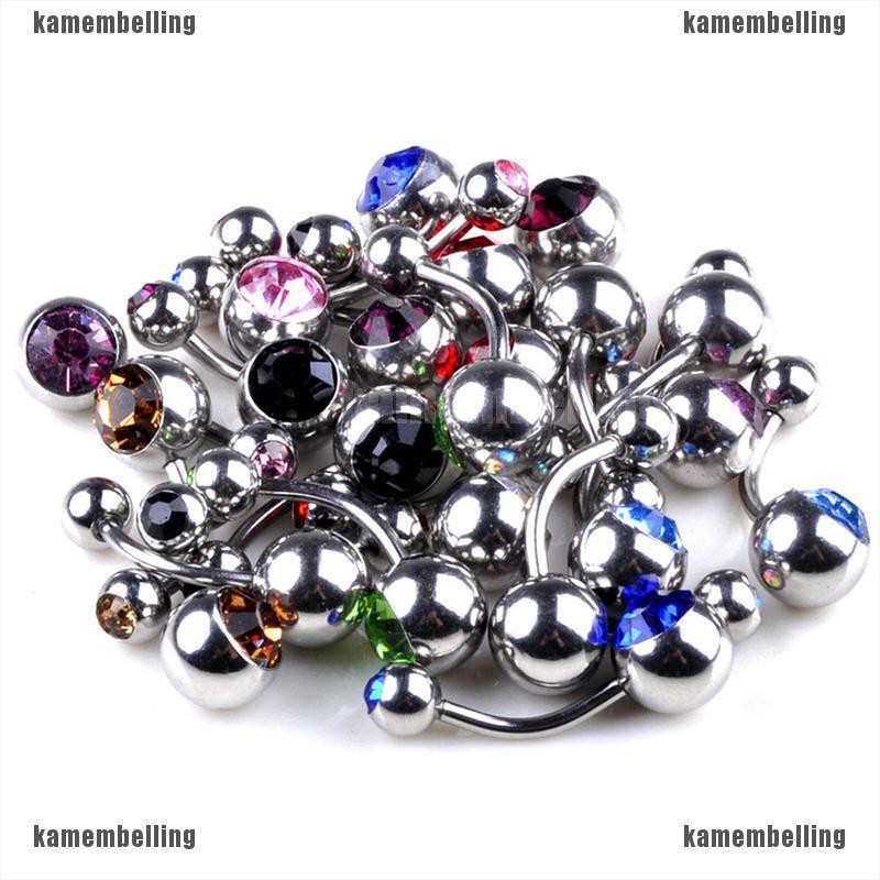 Set 10 / 12 / 15 Khuyên Rốn Thép Không Gỉ Đính Đá Pha Lê