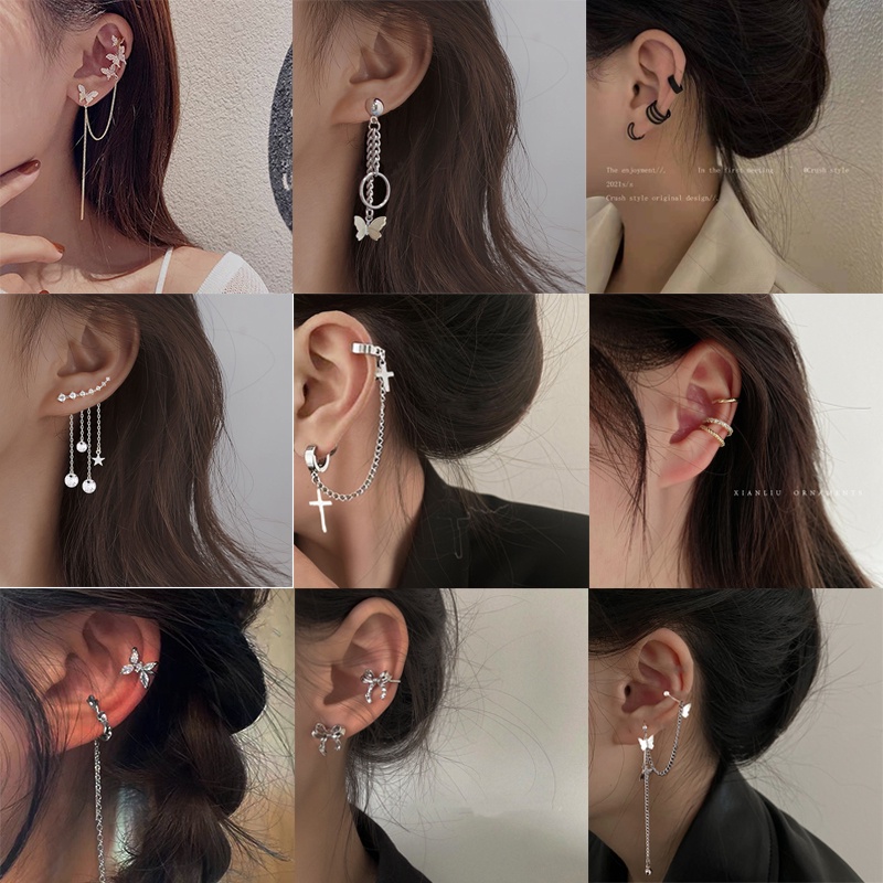 Bông tai hình chữ thập/ bướm bằng kim loại đính ngọc trai phong cách cổ điển thời trang cho nữ