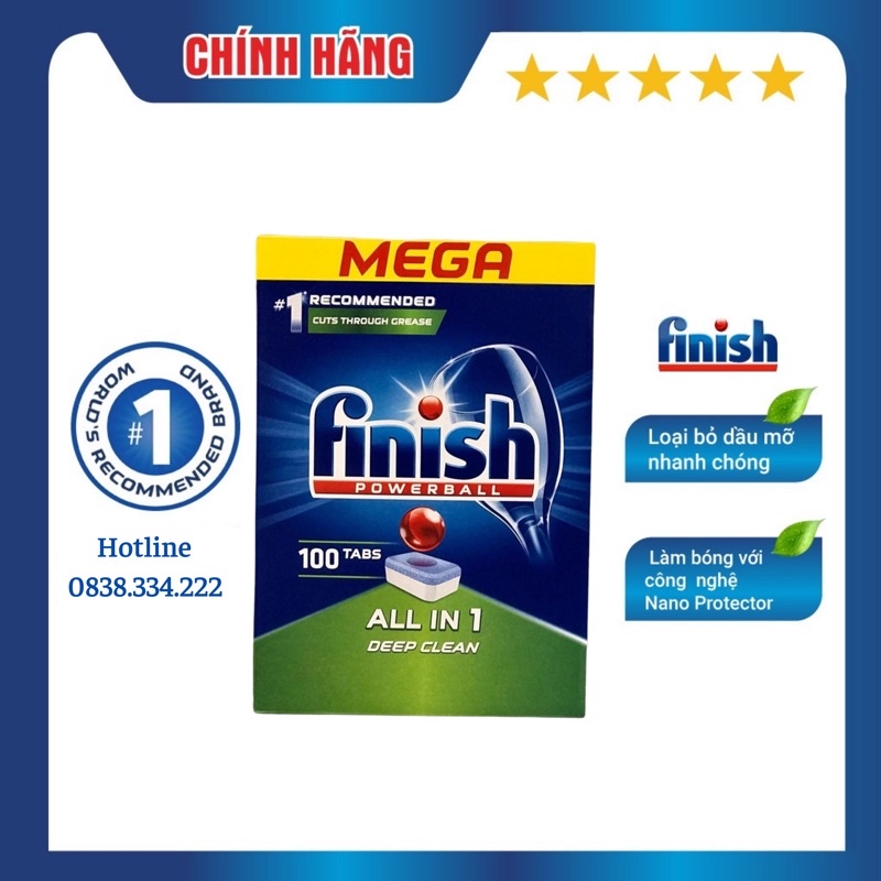 [HCM] Viên rửa chén bát Finish All in one 120 viên Nhập Khẩu Chính hãng