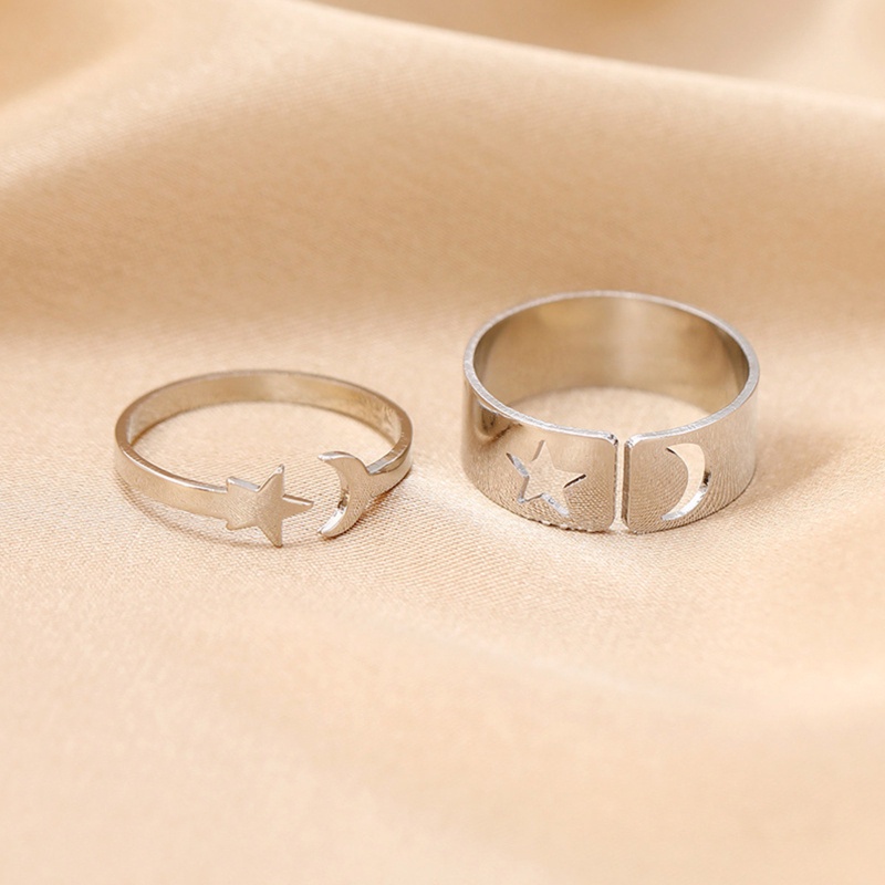 Set 2 Nhẫn Hở Hình Mặt Trăng Ngôi Sao Thanh Lịch Cho Nữ