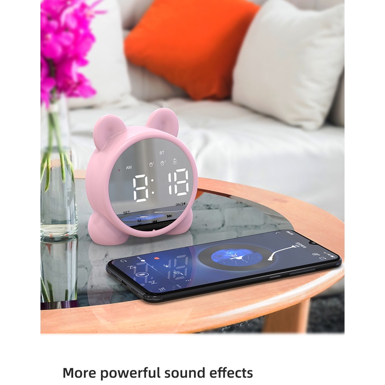 Loa Bluetooth Mini Kiêm Đồng Hồ Báo Thức P1 Màn Hình Gương Trang Điểm