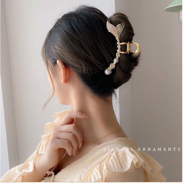 Kẹp tóc kim loại đính ngọc trai nhân tạo phong cách Hàn Quốc nhiều kiểu tùy chọn