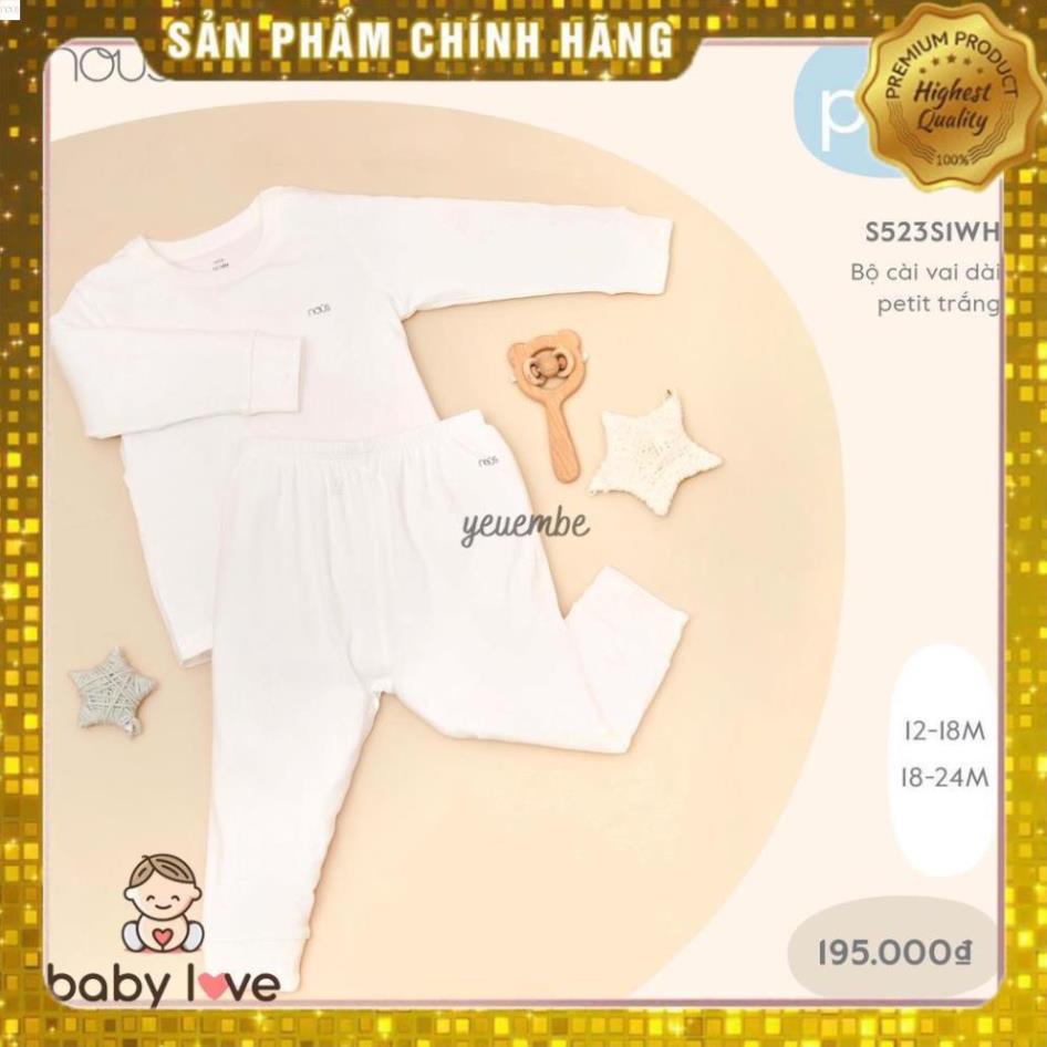NOUS - Bộ Đồ NGủ Cài Vai Dài Tay Màu Trắng NOUS Chất Vải Nu Petit Cho Bé Size 12M 18M 9M