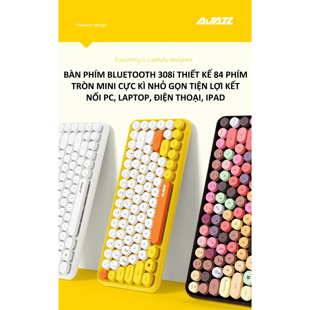 Bàn phím bluetooth Ajazz 308i thiết kế 84 phím tròn mini cực kì nhỏ gọn tiện lợi kết nối PC, Laptop, điện thoại,... - NK