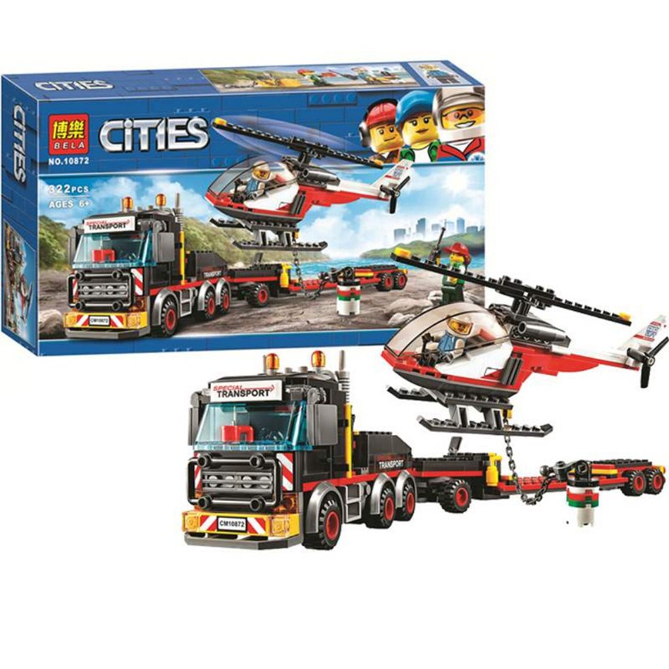 Lắp ráp xếp hình 10872 : Xe vận tải hạng nặng chở máy bay trực thăng 322 chi tiết