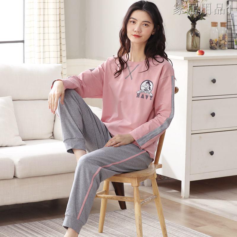 ☾✎100% cotton pyjama. Bộ quần áo dài tay mùa xuân, thu và đông của phụ nữ. hè có thể mặc ở nhà.1