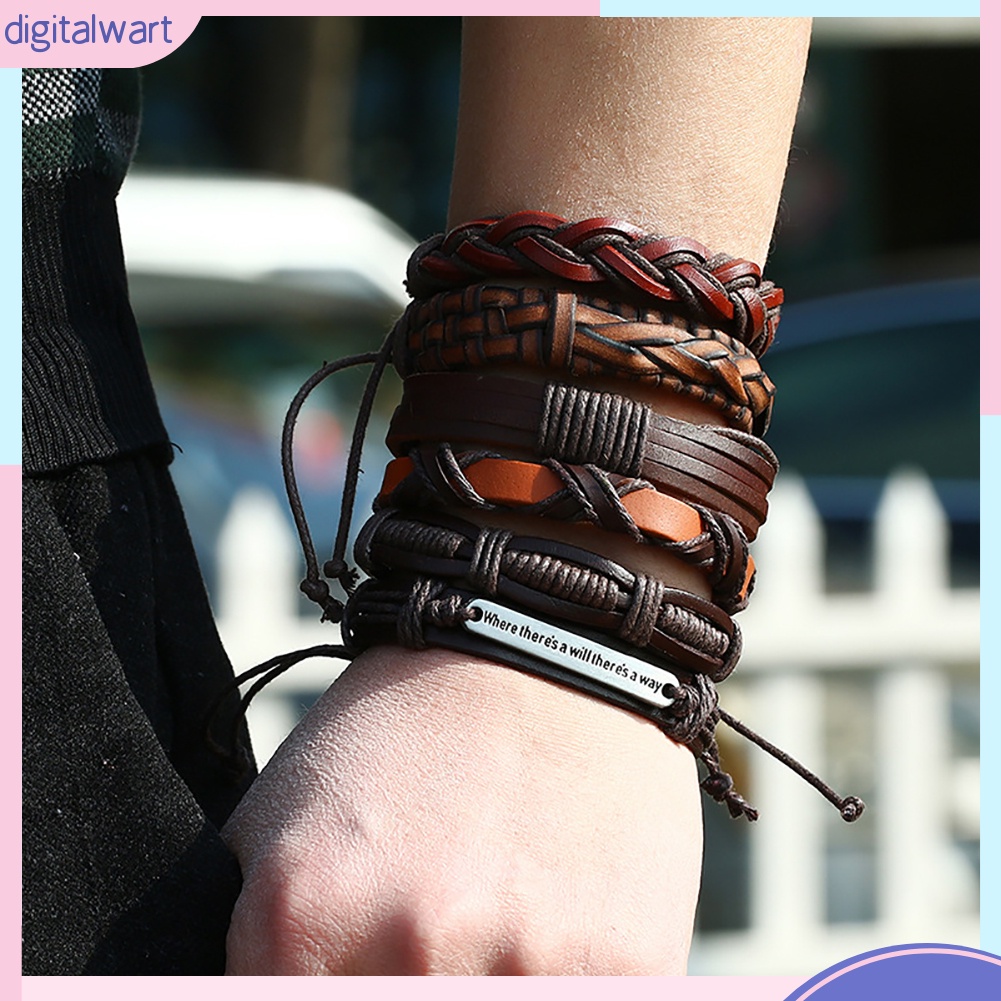 Bộ 6 chiếc vòng đeo tay bằng da giả kiểu dáng thời trang dành cho nam