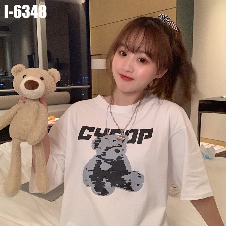 Áo Thun Nữ Unisex Tay Lỡ Gấu Bông Đáng Yêu