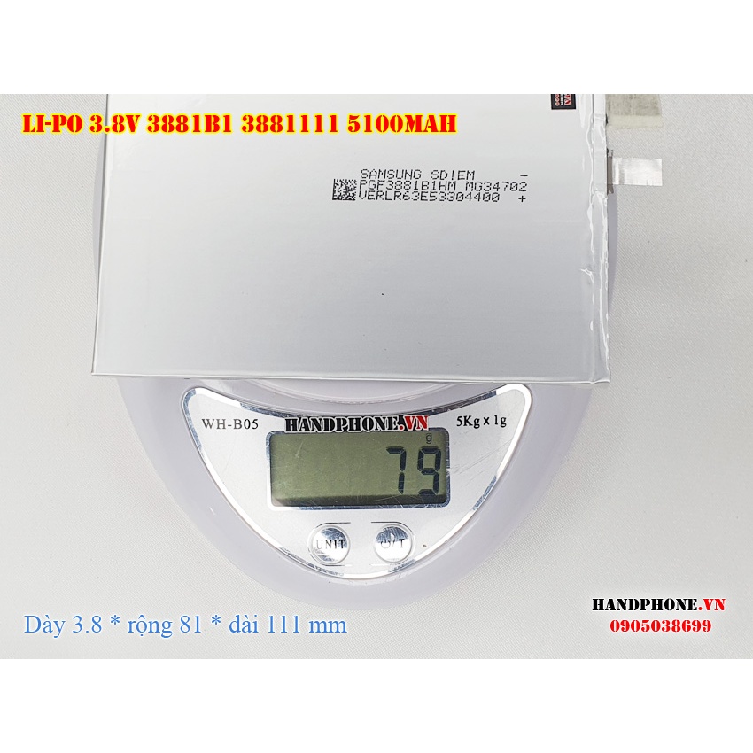 Pin Li-Po 3.8V 5100mAh 3881B1 3881111 3681111 (Lithium Polymer) cho Điện Thoại, Máy Tính Bảng, Tablet