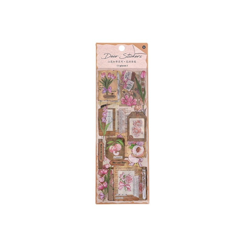 Set 3 tấm sticker PET trong suốt QUYỂN SỔ LƯU TRỮ HOA QUẢ NGỌT NGÀO vintage dùng decor Bullet Journal không cắt sẵn