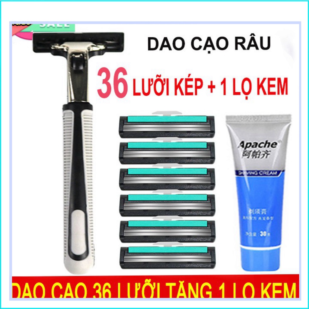 Bộ Dao Cạo râu Cho Nam Kèm 36 Lưỡi Dao Cạo Cùng 1 Lọ Kem