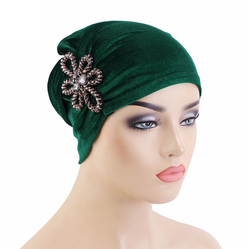 Khăn Trùm Đầu Turban Bằng Nhung Đính Đá Phong Cách Hồi Giáo Cho Nữ