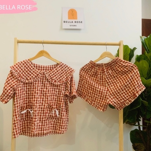 Đồ ngủ caro nữ cute dễ thương cao cấp phong cách tiểu thư Bella Rose bt9 | BigBuy360 - bigbuy360.vn