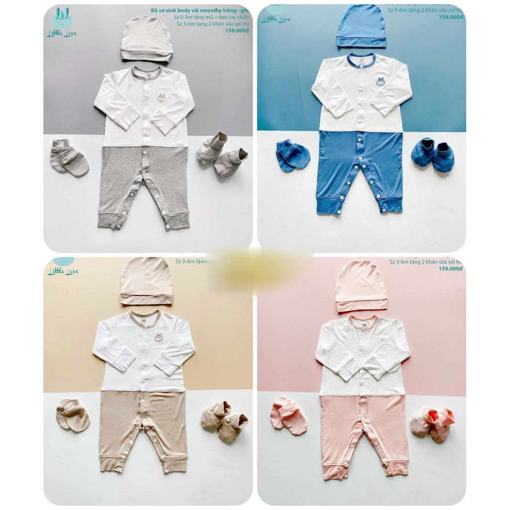 BODY sơ sinh dài tay  Little Love LIL vải smoothy mát mặc quanh năm kèm phụ kiện sezi 0-6m