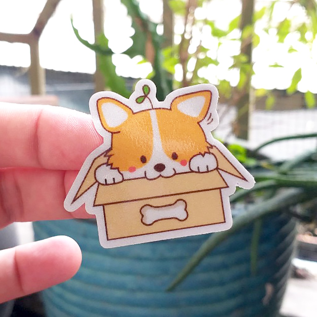 Sticker chó Corgi siêu dễ thương, tem chống nước được cắt sẳn, dùng trang trí nón bảo hiểm, xe máy, laptop, điện thoại